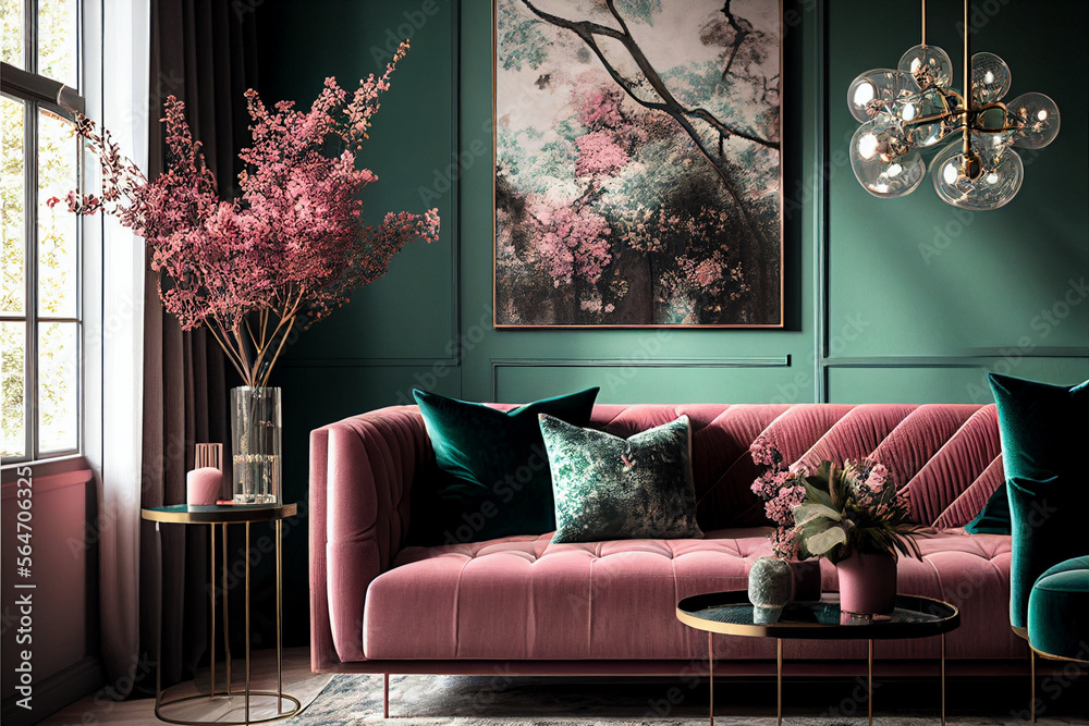 Beautiful colorful living room in teal and mauve, Interior Design Ideas ...