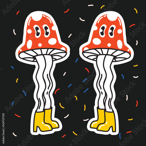 Retro 70's psychedelic hippie mushroom illustration print for t-shirt, sticker poster background