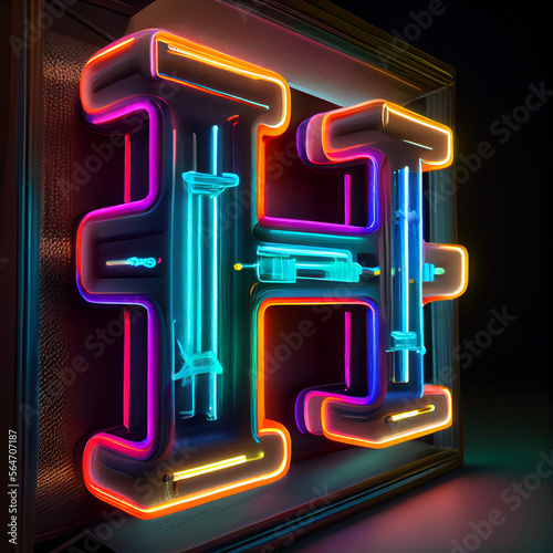 Highly detailed neon tube sign with the letter H. Generaing Ai photo