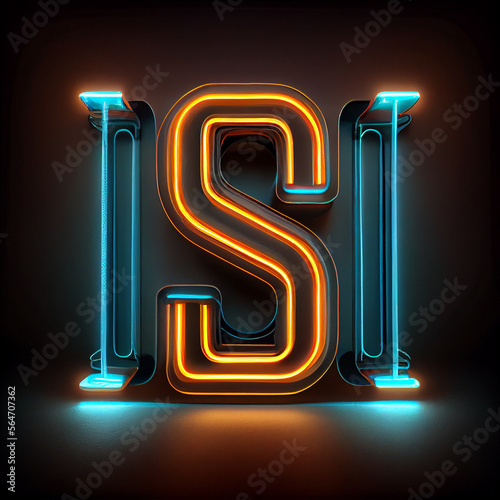 Highly detailed neon tube sign with the letter S. Generaing Ai photo