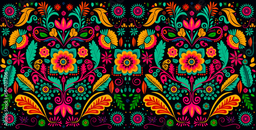 Patron geométrico floral estilo mexicano, colores brillantes