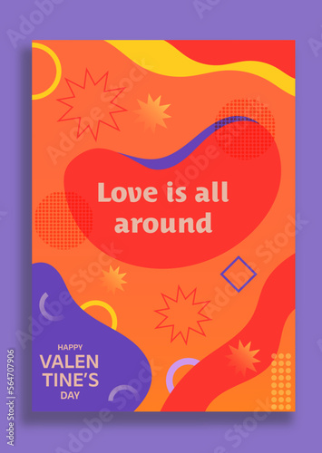 Valentine's day poster. Vector abstract illustration. Creative modern design template with trendy geometric typography for celebration, decor, ads, branding, background, banner or greeting card