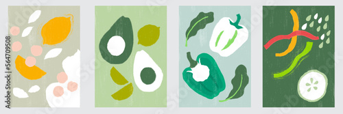 Vegetable Ingredients - Vector Illustration Set -- Lemon, chickpeas, tahini, avocado, lime, bell peppers, spinach, cucumber.