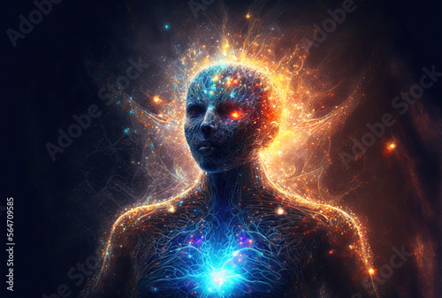 Foto Universal consciousness, cosmic entity connected to our souls, we are all one