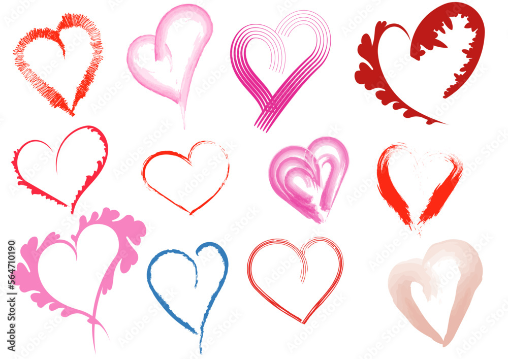 Decorative Hand-Painted Vector Hearts Decorative Hand-Painted Vector Hearts