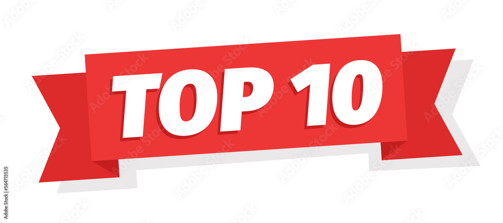 Top 10. Best ten. Word on red ribbon. Winner tape award text title. Vector Illustration. Top 10. Best ten. Word on red ribbon. Winner tape award text title. Vector Illustration.