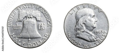 Cuadro en lienzo half dollar coin isolated on white background