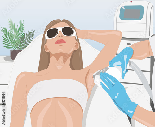illustration.The doctor makes injections of botulinum toxin in the underarm area against hyperhidrosis. Women's cosmetology concept