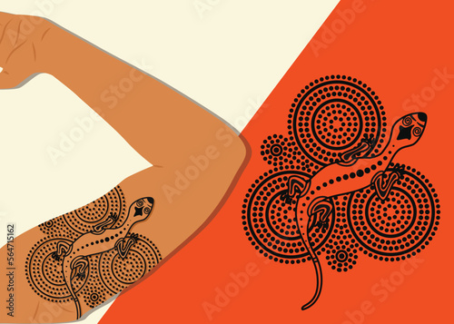 Aboriginal dot style lizard tattoo design illustration