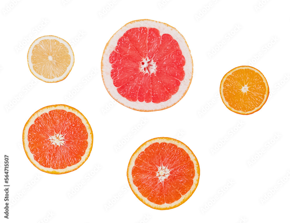 Set of citrus slices: orange, grapefruit, lemon Set of citrus slices: orange, grapefruit, lemon