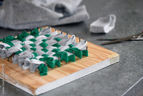 Tawashi zero waste recycling square fabric sponge. Zero waste recycling fabric creation workshop,