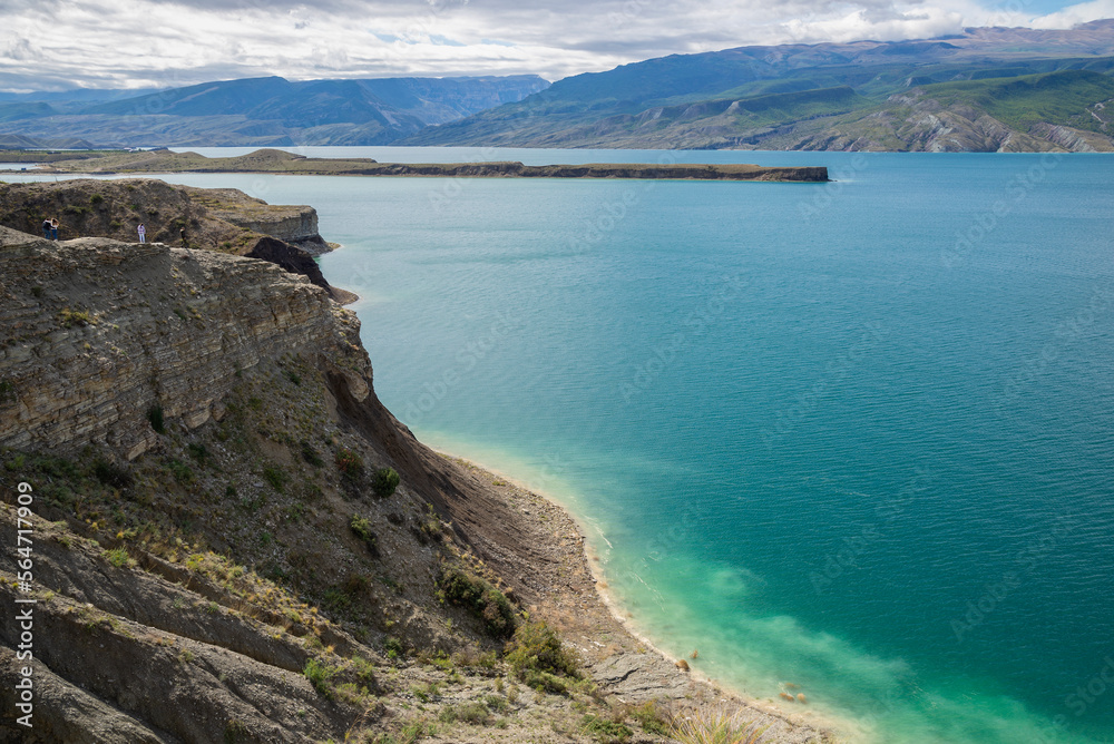 View of the Sulak reservoir on a sunny day. Republic of Dagestan, Russia