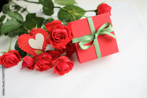 greeting card happy valentine s day. bouquet of roses and red heart