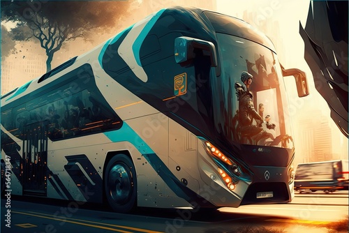 City bus, futuristic public transport. Generative AI. © Iryna