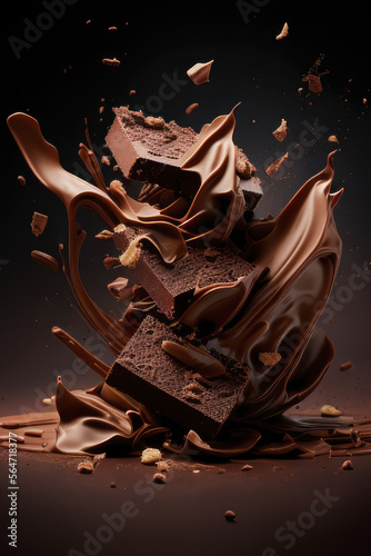 Obraz na płótnie Tablette de chocolat cassée en mouvement. Explosion et éclats de chocolat. Generative AI. w salonie