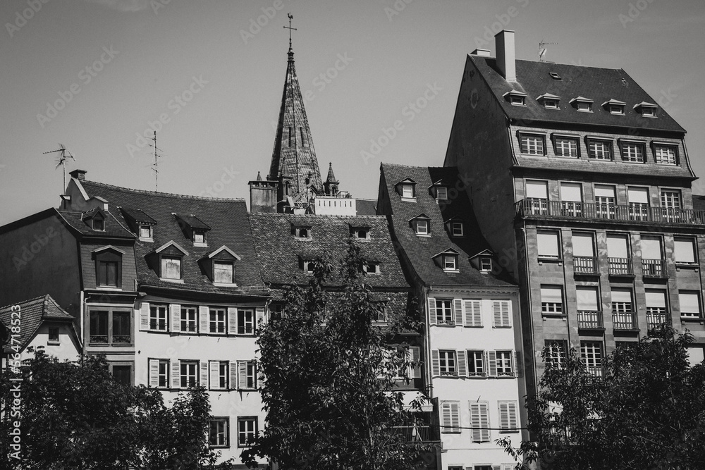 Old House View in Strasbourg black white