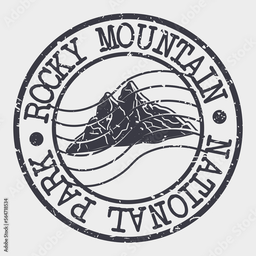 Rocky Mountains Silhouette Postal Passport. Stamp Round Vector Icon. Design Travel Postmark. 