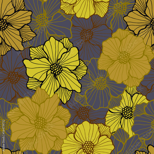 Wallpaper Mural Vibrant camellia blossom seamless design. Hand drawn floral background. Camellia Torontodigital.ca