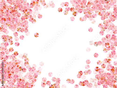 Coral sequin confetti placer vector illustration. Wedding invitation card background. Chic shimmering bead elements holiday decoration. Romantic bridal confetti texture.
