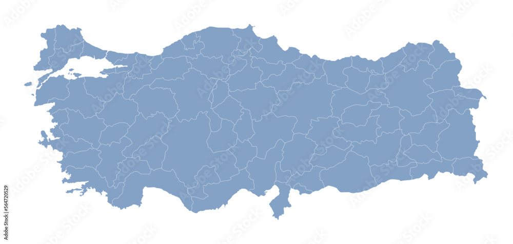 Naklejka premium Turkey blank map with provinces isolated on a white background. Turkey map background. Vector illustration