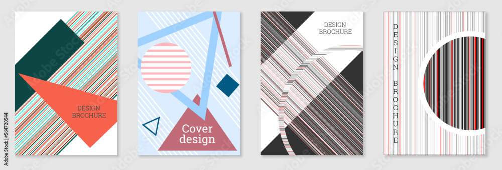 Set of cover design in Memphis style. Geometric design, abstract background. Fashionable bright cover, banner, poster, booklet. Creative colors. Set of cover design in Memphis style. Geometric design, abstract background. Fashionable bright cover, banner, poster, booklet. Creative colors.