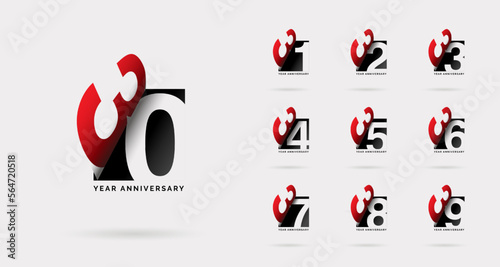 30th anniversary set 31 32 33 34 35 36 37 38 39 vector template. Design for birthday celebration, greeting card and invitation card. photo