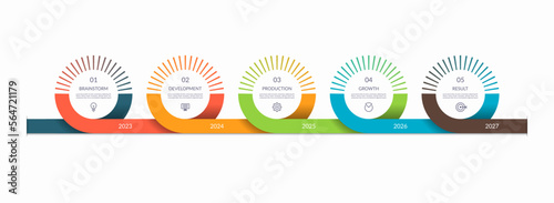 Vector infographic timeline template with 5 steps, parts. Can be used for web design, diagram, chart, time line concept, business presentation.