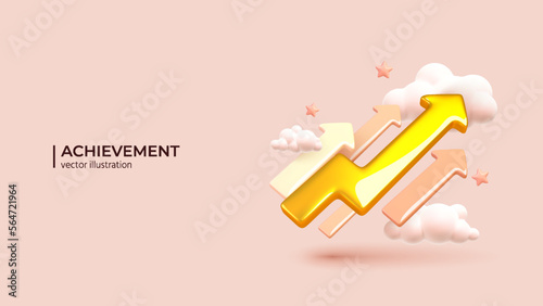Business Arrow Target Direction - 3D Concept to Success. Realistic 3d design of Way to Success Cover Poster, Persentation, Social Media Poster. in cartoon minimal style.