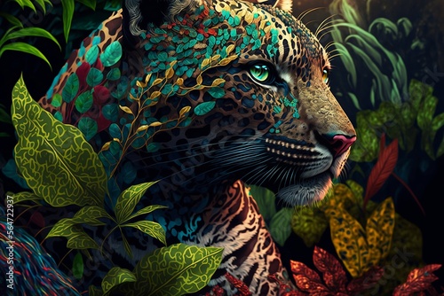 Fototapeta Jungle Leopard Jaguar Wallpaper Background Generative AI