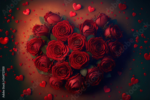 Rote Rosen in Herzform Illustration für Valentinstag, Hochzeiten, Verlobung, Muttertag 