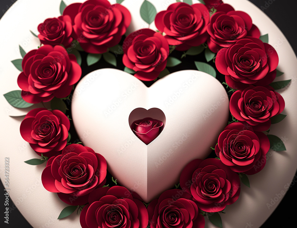 A heart-shaped wreath made of soft petals of red roses. Perfect for special love themed occasions such as Valentine’s Day and Wedding Anniversary. Generative AI. A heart-shaped wreath made of soft petals of red roses. Perfect for special love themed occasions such as Valentine’s Day and Wedding Anniversary. Generative AI.