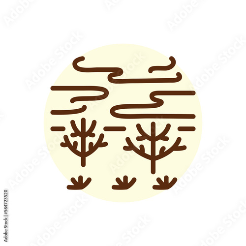 Barren land black line icon. Nature landscape. Pictogram for web page.