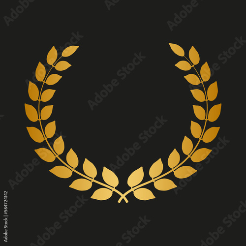 Golden laurel wreath on black background.