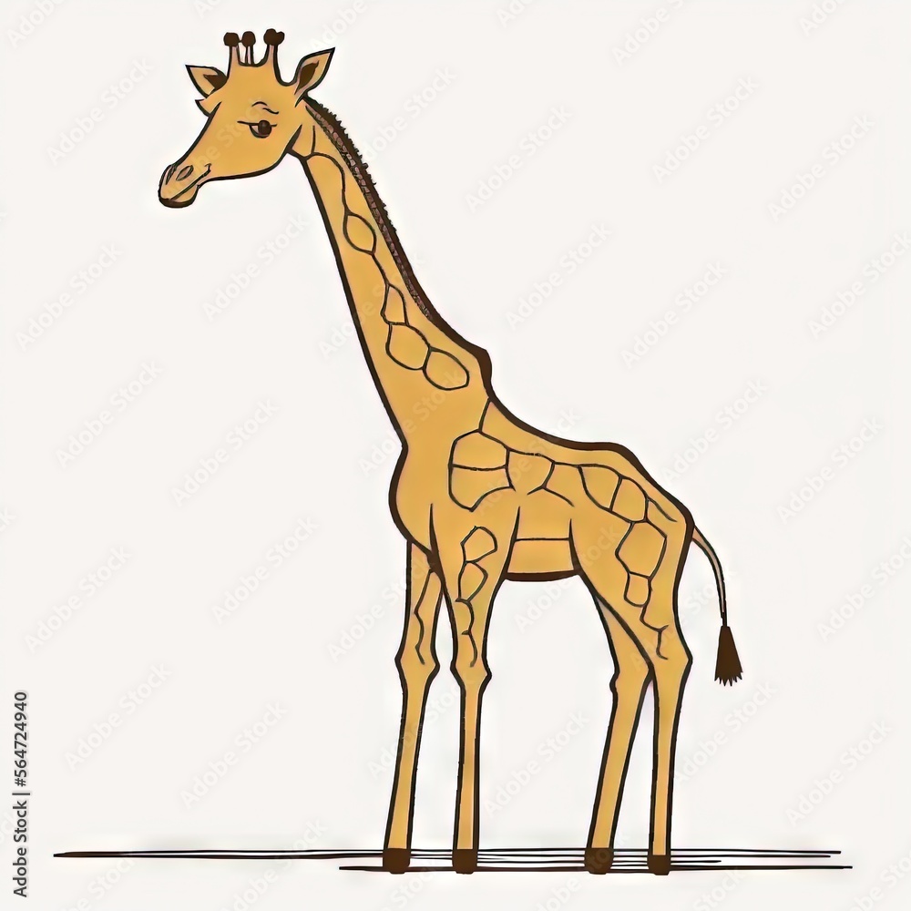 a giraffe standing in a white background with a brown outline on it's