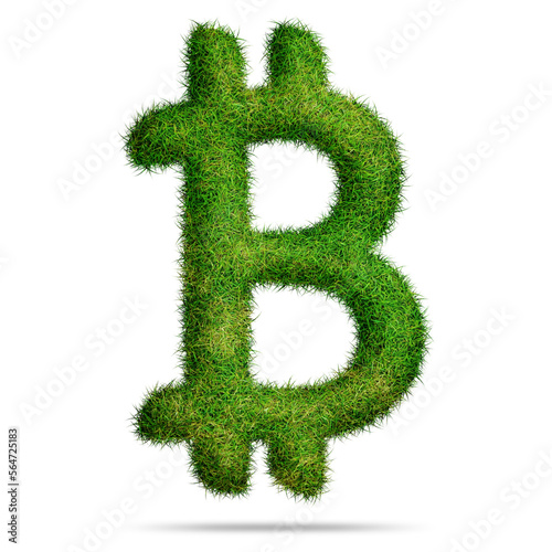 Bitcoin symbol or icon design with green grass style