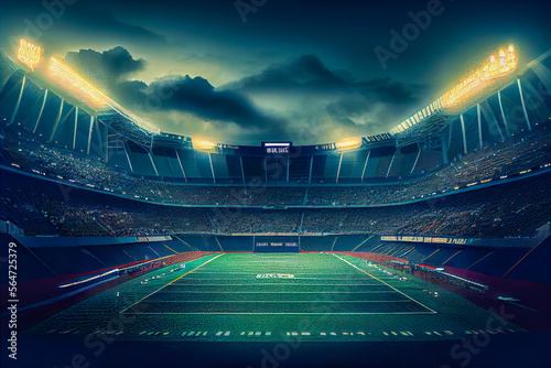 Obraz na płótnie American football league stadium with field view, sport building 3D render profe
