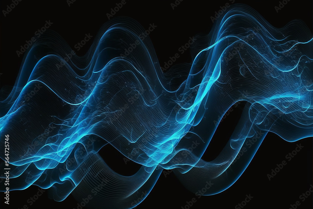 Abstract neon wave. Blue neon linear wave on black background. Modern abstract background. Generative AI Abstract neon wave. Blue neon linear wave on black background. Modern abstract background. Generative AI