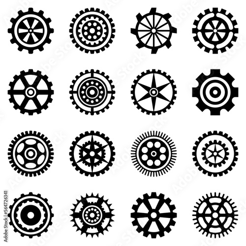Collection of gear wheels isolated on white background. Cogwheel set 