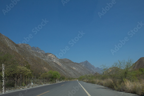 La Huasteca National Park, Monterrey, Nuevo León, Mexico View of the Park, blue sky and rocky mountains photo