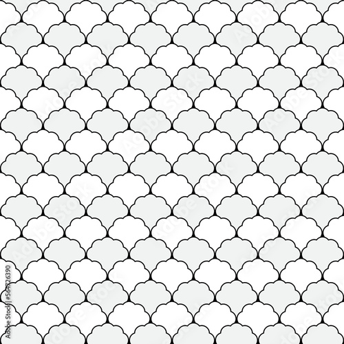Fish scale seamless pattern. Traditional chinese sea wave ornament. Asian cloud ethnic motif.