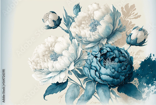 A wallpaper of a rococo blooms flowers dreamy intricate details pastel scheme blue gold  tone fantasy fairytale aesthetic rococo luxurious style background,generative ai.