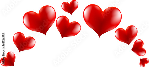 Red hearts for Valentine's day. Realistic transparent heart shapes in red colors	