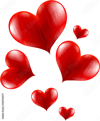 Red hearts for Valentine's day. Realistic transparent heart shapes in red colors	