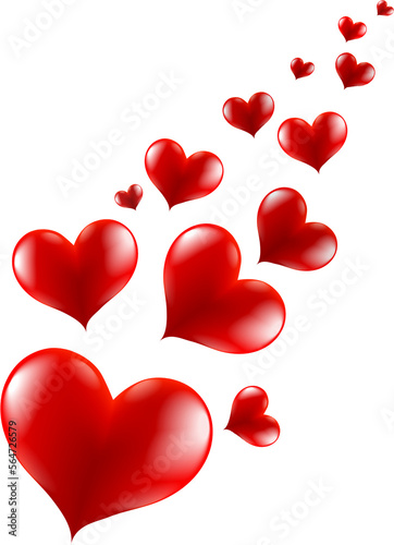 Red hearts for Valentine's day. Realistic transparent heart shapes in red colors	