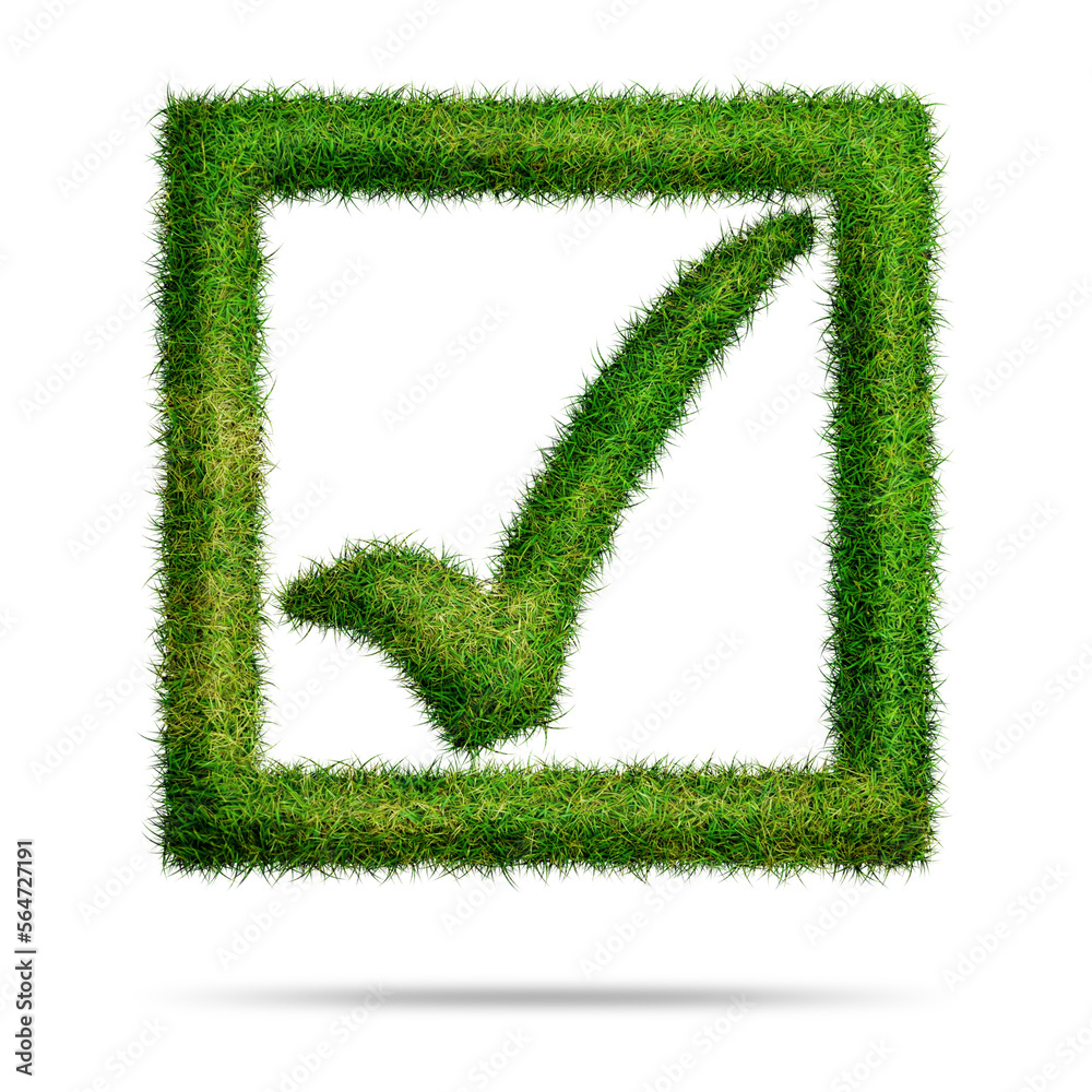 Check mark symbol or icon design with green grass style Check mark symbol or icon design with green grass style