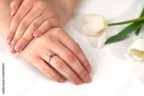bride woman hands wear diamond ring 