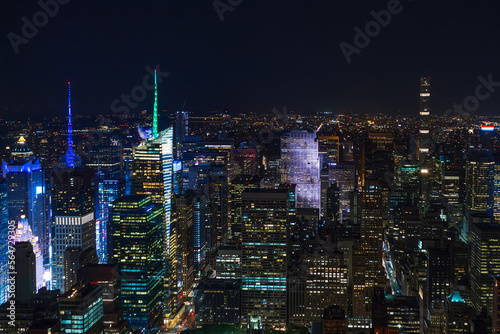 New York City - aerial view of Manhatten at night