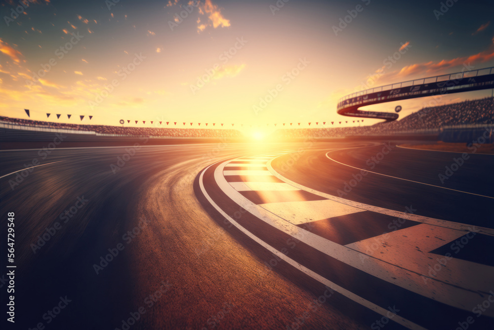 Obraz premium Empty race track at sunset, sport background, generative ai