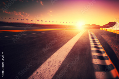 Empty race track at sunset, sport background, generative ai © Rawf8