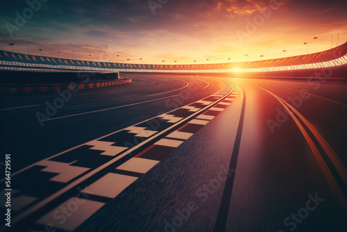 Empty race track at sunset, sport background, generative ai © Rawf8